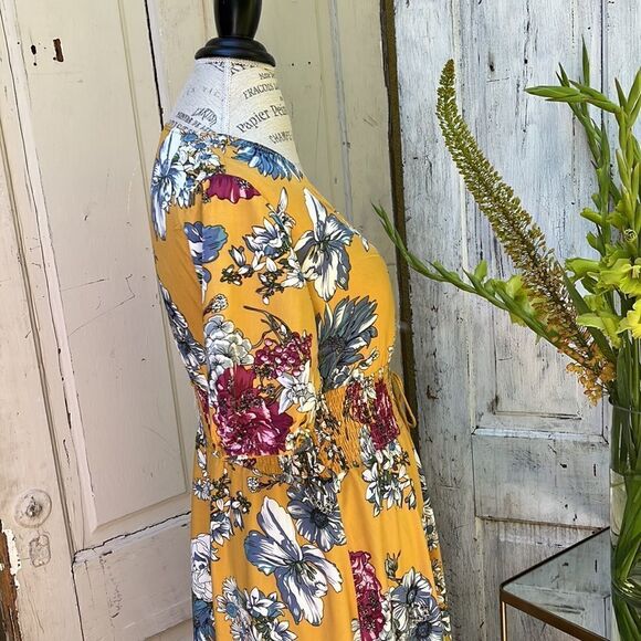 MUSTARD YELLOW FLORAL MAXI DRESS  SIZE S M L  BNWT - Picture 5 of 10